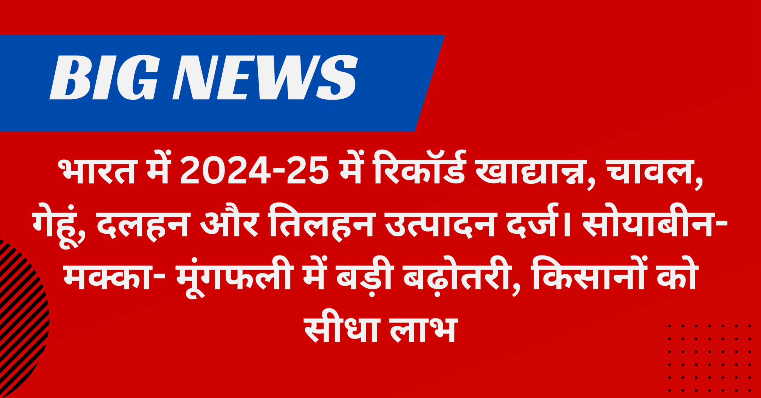 भारत का रिकॉर्ड खाद्यान्न उत्पादन 2024-25: चावल–गेहूं–दलहन–तिलहन में ऐतिहासिक वृद्धि, किसानों को बड़ा फायदा