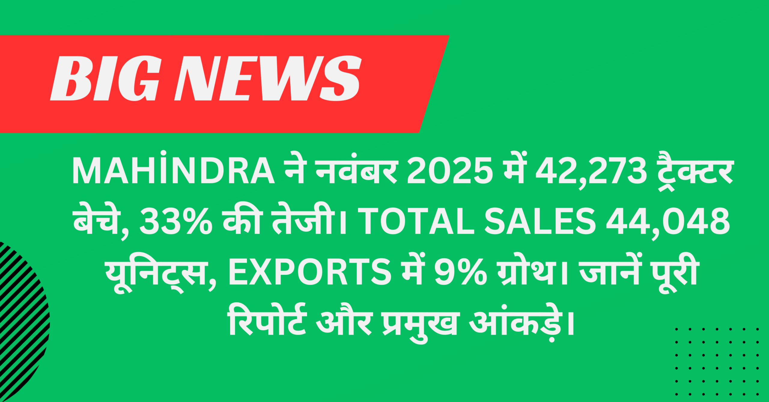 Mahindra Tractor Sales Record: नवंबर 2025 में 42,273 यूनिट्स की 33% Growth