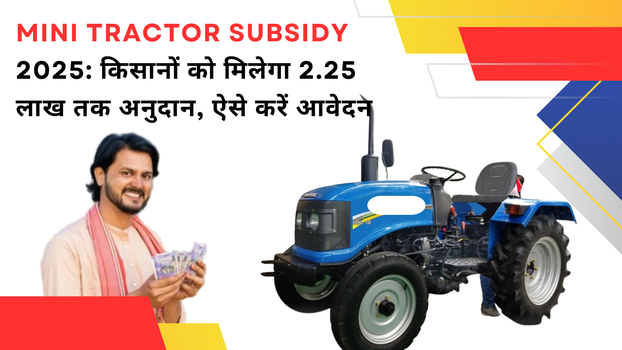 Mini Tractor Subsidy 2025: किसानों को मिलेगा 2.25 लाख तक अनुदान, ऐसे करें आवेदन