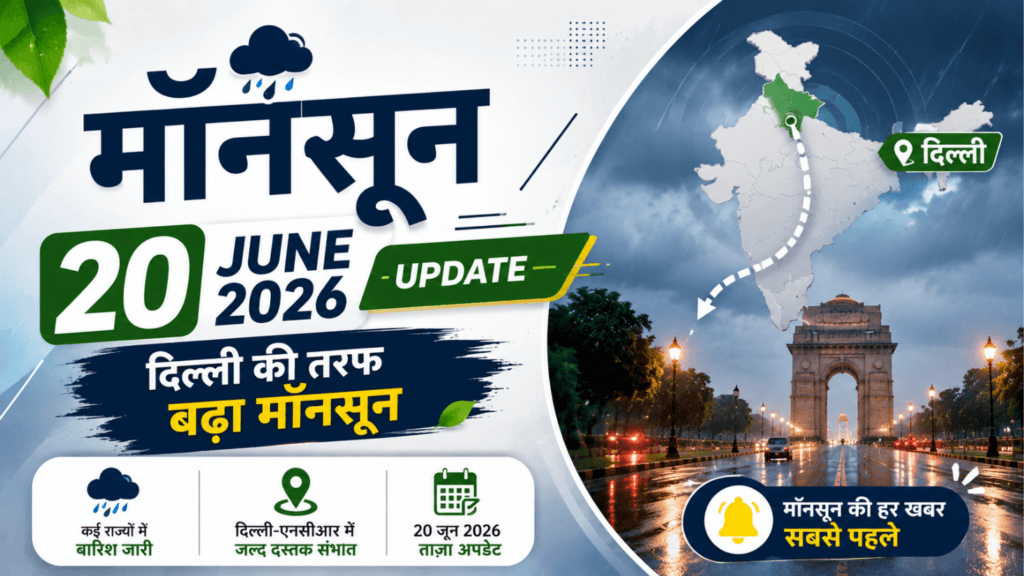 Monsoon 20 June 2026 Update — दिल्ली की तरफ बढ़ा मॉनसून, IMD मौसम अपडेट