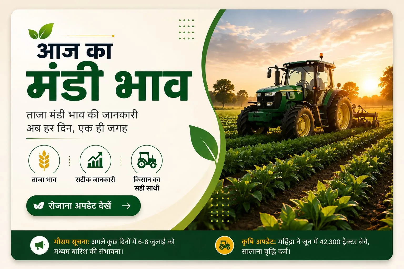 Tractor working in a green farm field
